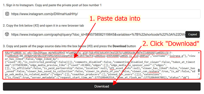 Paste the data into input box number 3